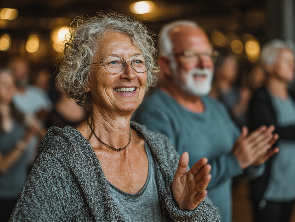 Усмихнати възрастни хора след тренировка